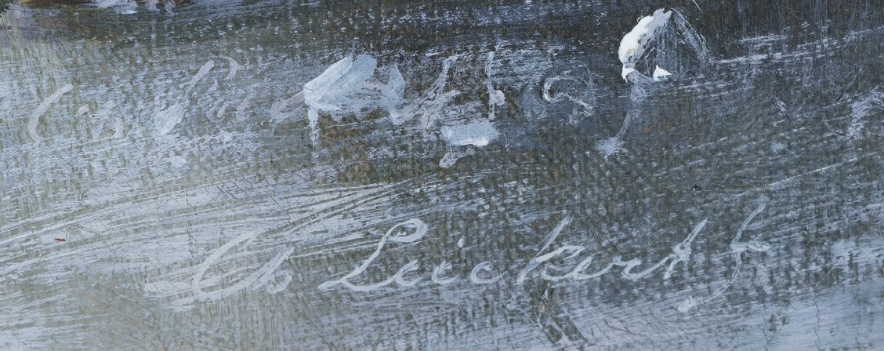 Charles Leickert signaturen Winterlandschap met schaatsers en een koek-en-zopie