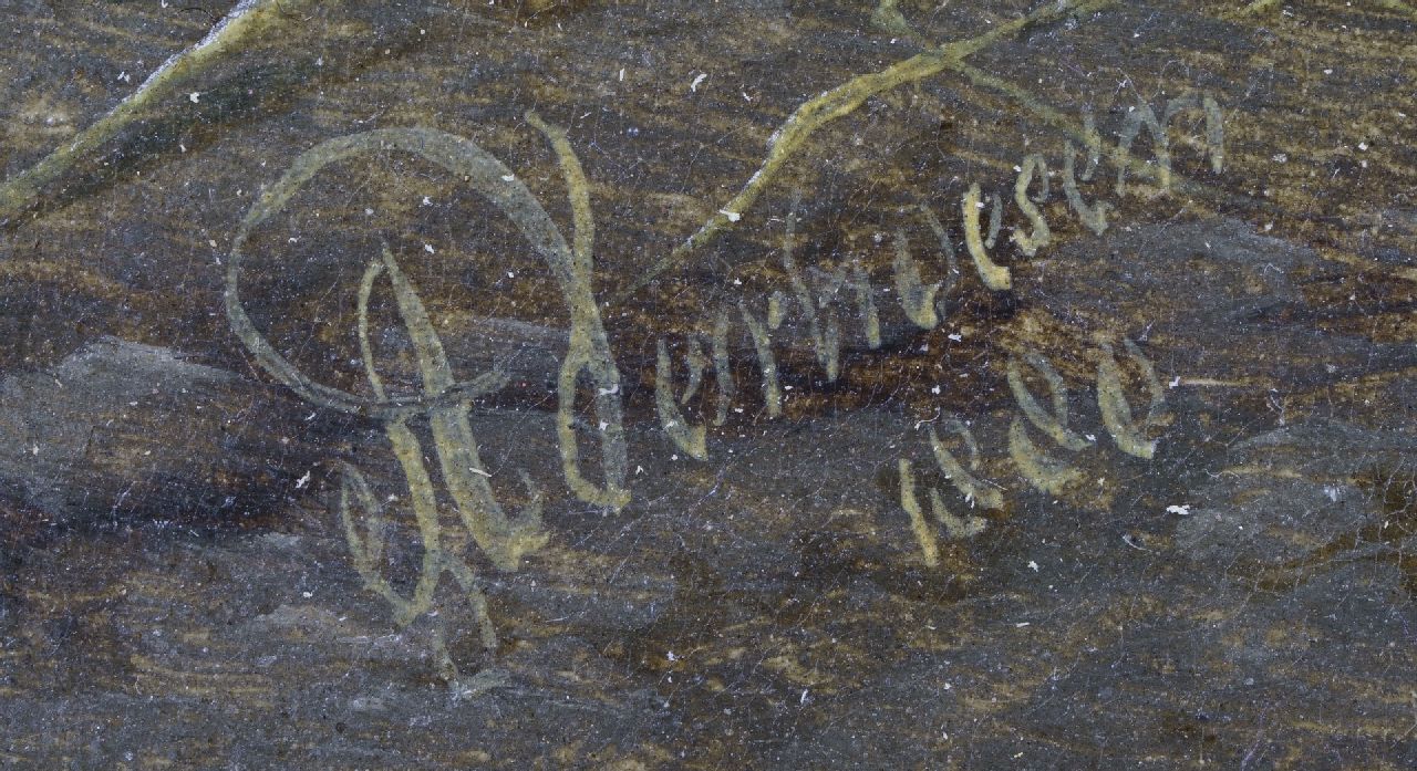 Albertus Verhoesen signaturen Hen met kuikens in weids landschap (tezamen met pendant)