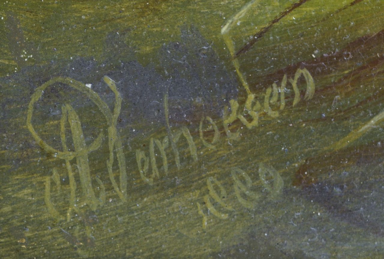 Albertus Verhoesen signaturen Hen met kuikens in een landschap (tezamen met pendant)