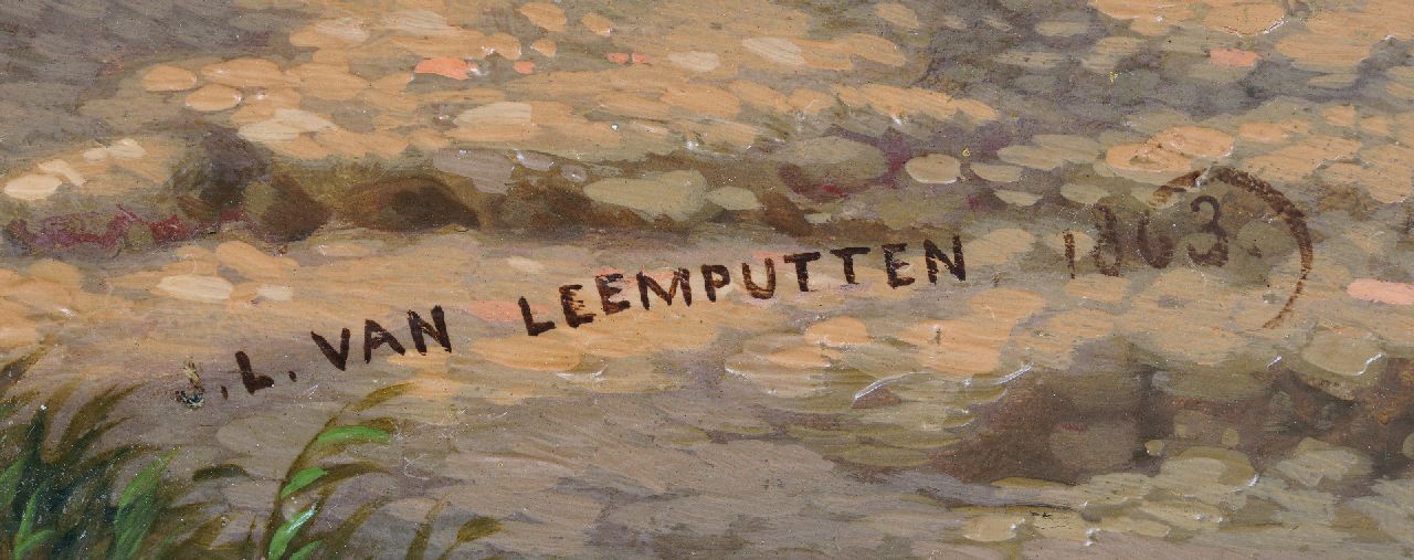 Jean-Baptiste Leopold van Leemputten signaturen Boerenerf met haan en kippen