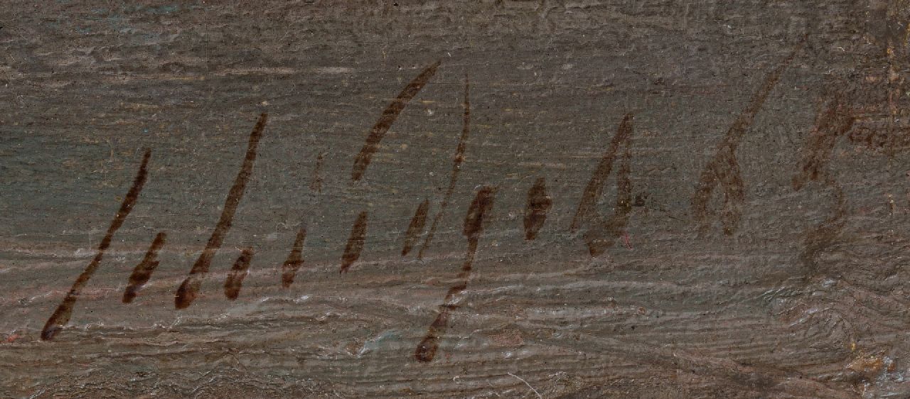 Petrus Paulus Schiedges signaturen Teruggekeerde vissersschuit bij zonsondergang