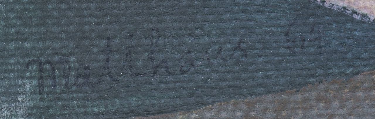 Dieter Matthäus signaturen Vrouw in rode blouse met kat