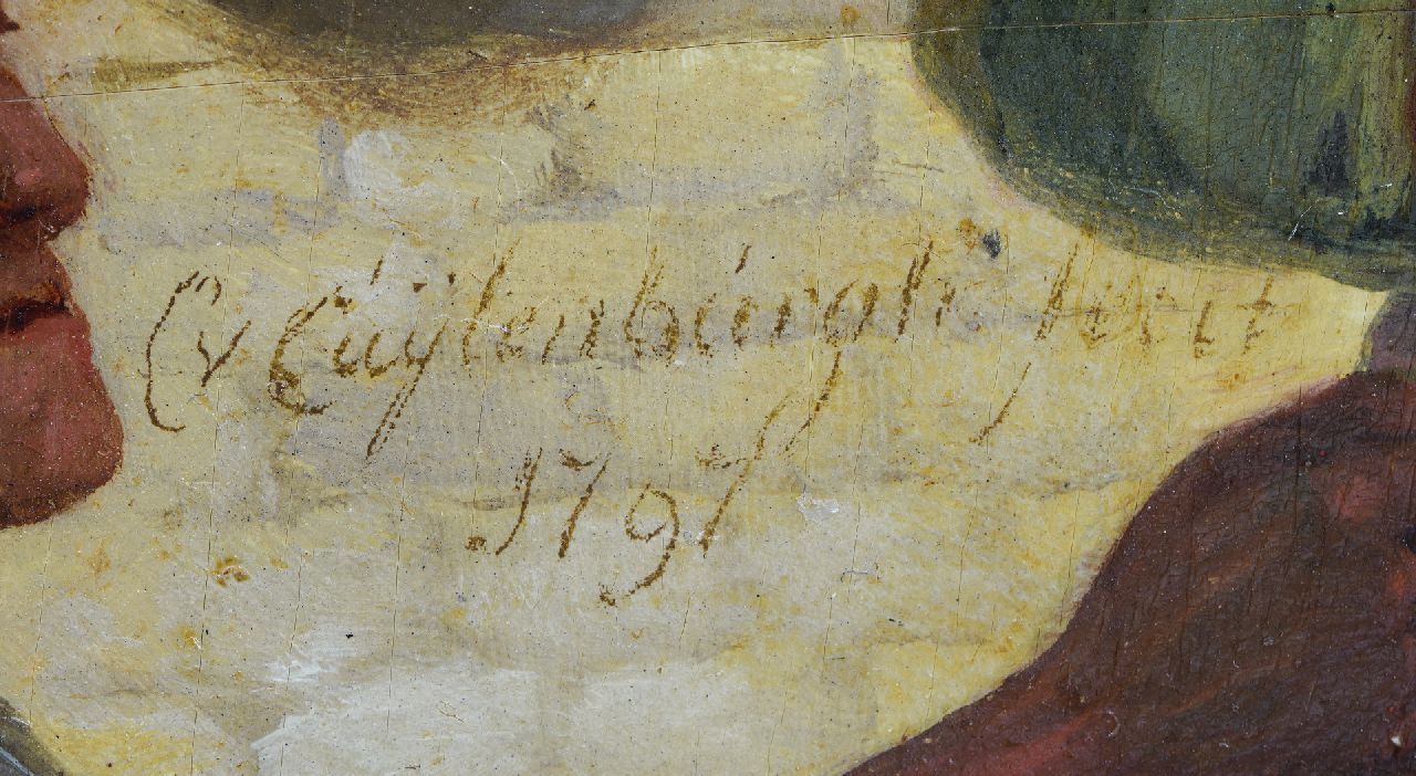 Cornelis van Cuylenburgh (II) signaturen Dorpsgezicht, na het slachten van het varken