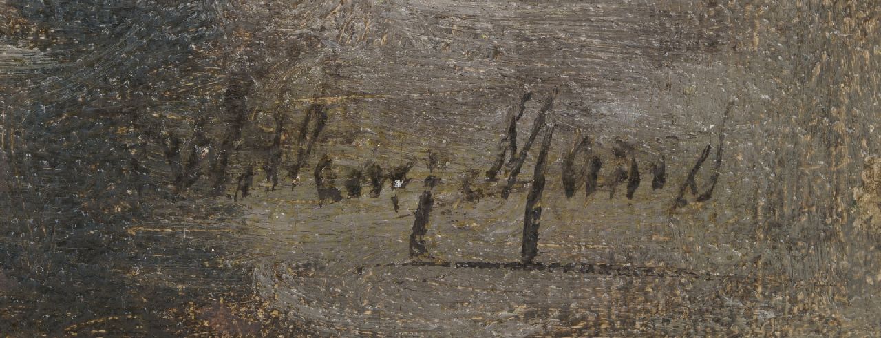 Willem Maris signaturen Eenden, neerstrijkend op een poldervaart