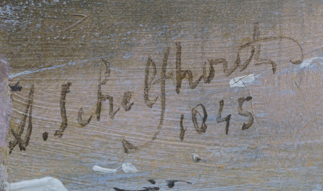 Andreas Schelfhout signaturen IJsgezicht met houtsprokkelaars