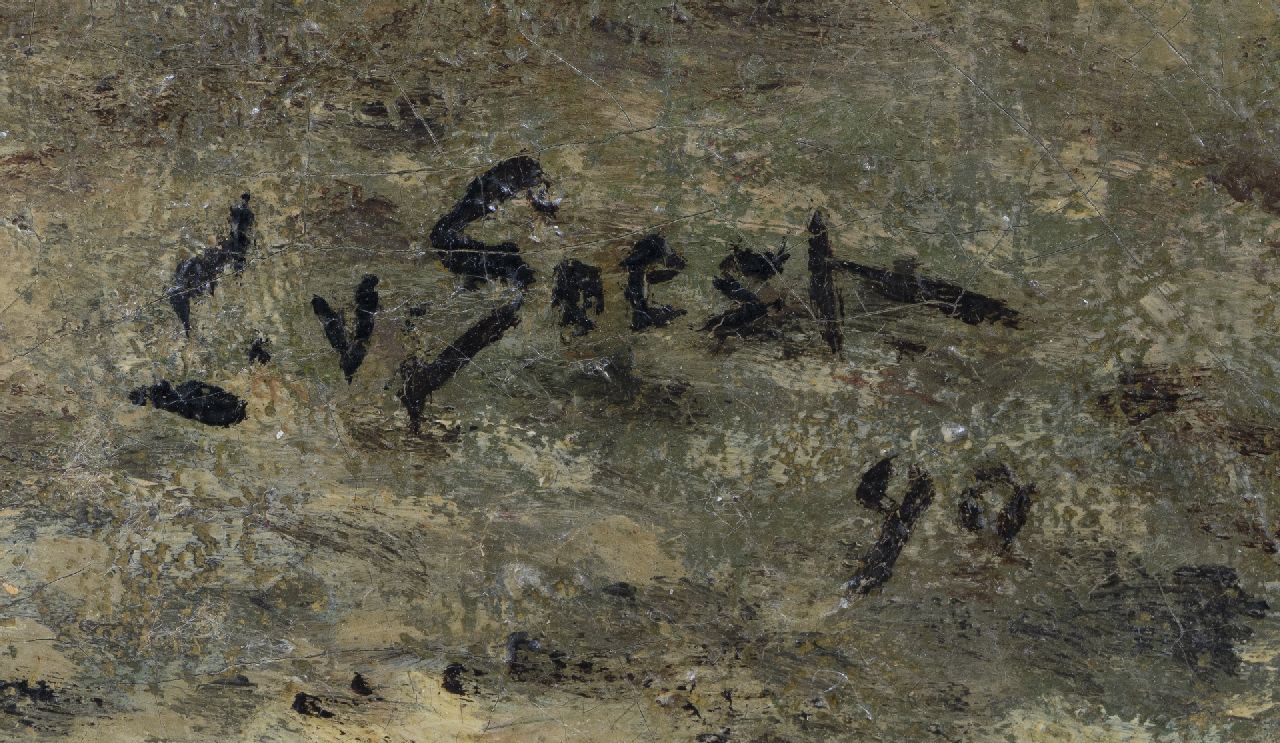 Louis van Soest signaturen Schapenhoedster met kudde op een heidepad