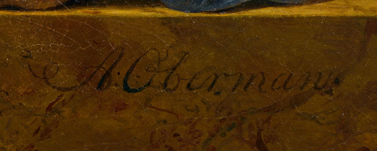 Anthony Oberman signaturen Stilleven met bloemen, granaatappel en schelpen op een marmeren plint