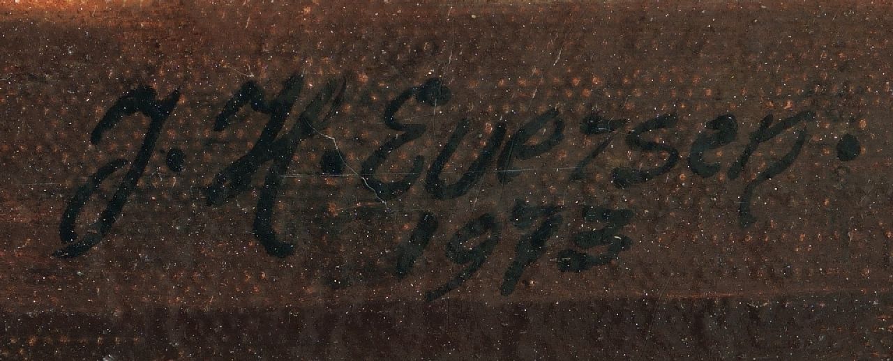 Jan Eversen signaturen Stilleven met kersen in mand, kruik en perziken