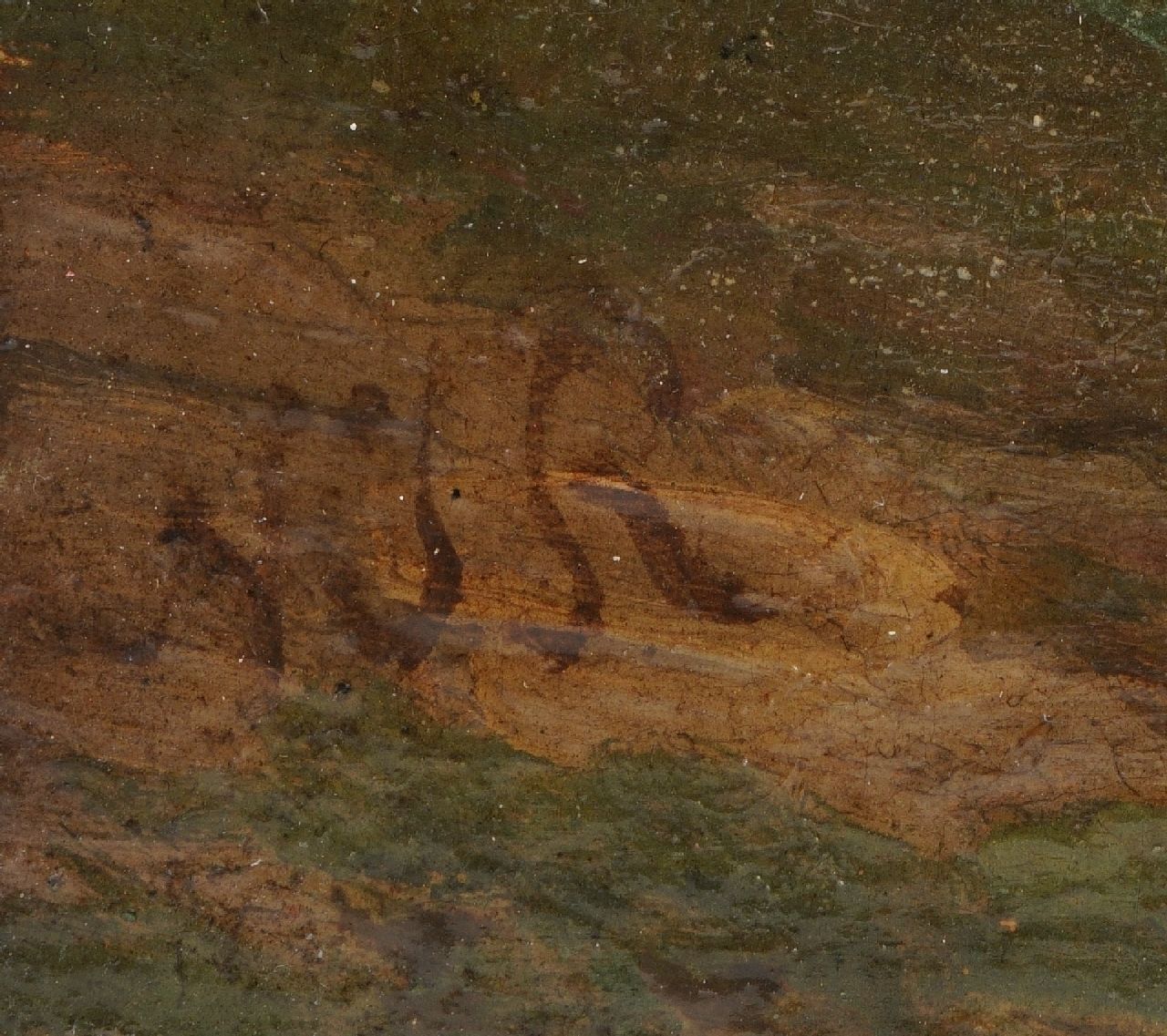 Nicolaas Roosenboom signaturen Boslandschap met figuren bij een hooikar