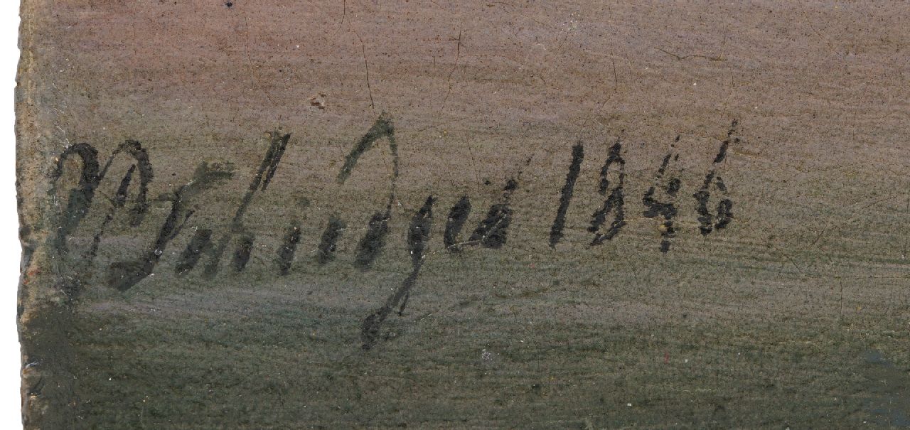 Petrus Paulus Schiedges signaturen Aangemeerde driemaster bij zonsondergang
