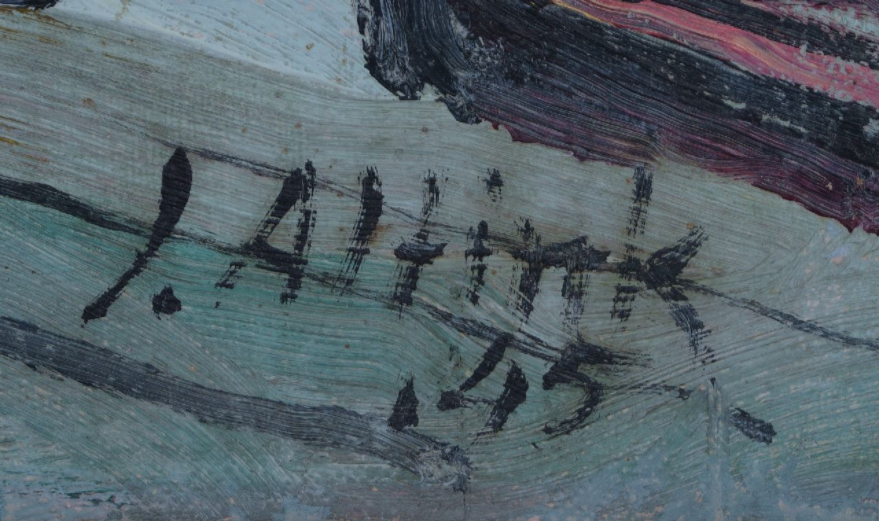 Jan Altink signaturen Akker met hooischelven ca 1928; verso: Storm op Het Paterswoldsemeer '45