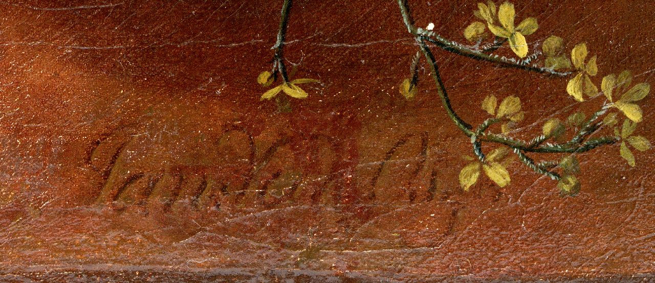 Jan van Os signaturen Stilleven met rozen, papavers en vogelnestje