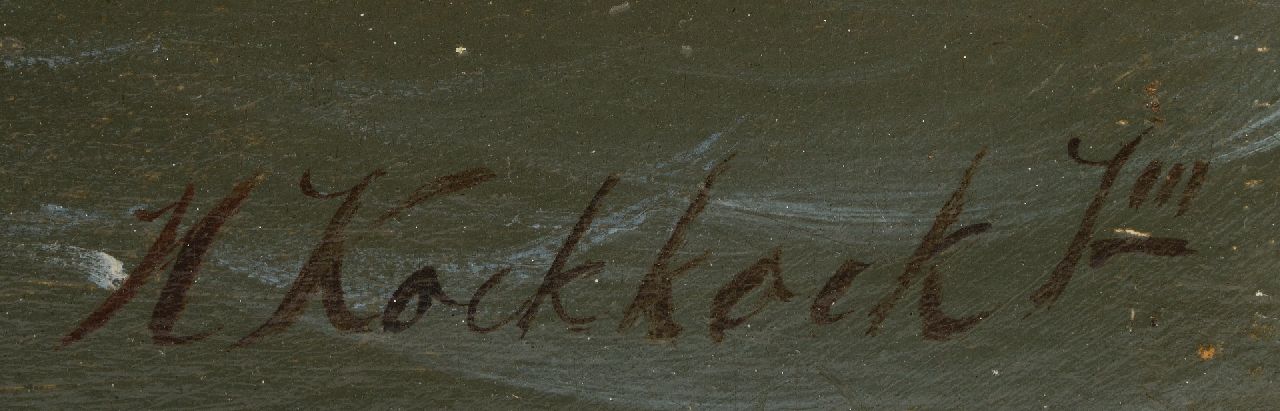 Hermanus Koekkoek jr. signaturen Brik voor de kust bij zwaar weer