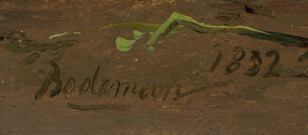 Willem Bodeman signaturen Landschap met landvolk en paarden op een late zomerdag