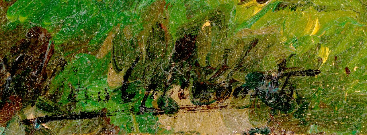 Willem Oppenoorth signaturen Zomers rivierlandschap met Deventer in de verte