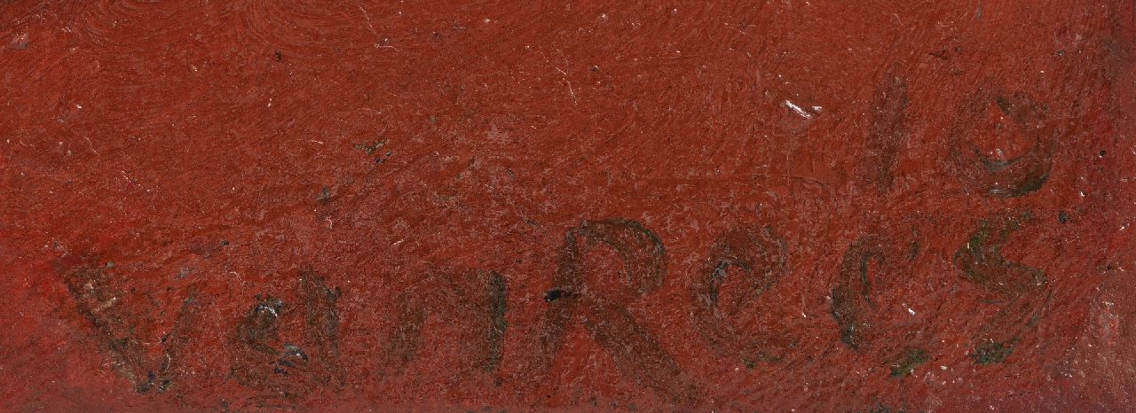 Otto van Rees signaturen Adya bordurend aan rode broderie