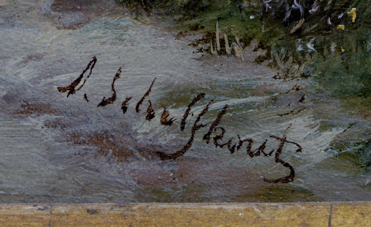 Andreas Schelfhout signaturen Militaire manoeuvres: het Haagse garnizoen op de Waalsdorpervlakte; op de voorgrond cavaleristen van het 3e Regiment Ligte Dragonders