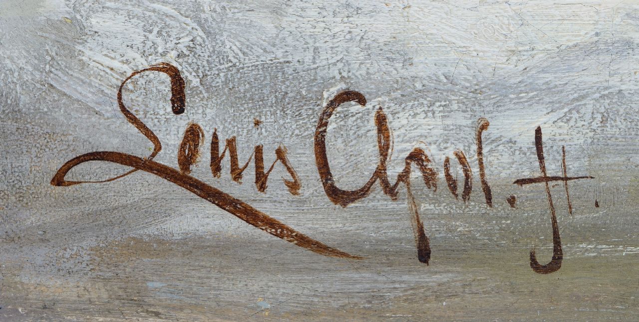 Louis Apol signaturen Winterlandschap met plaggenhut