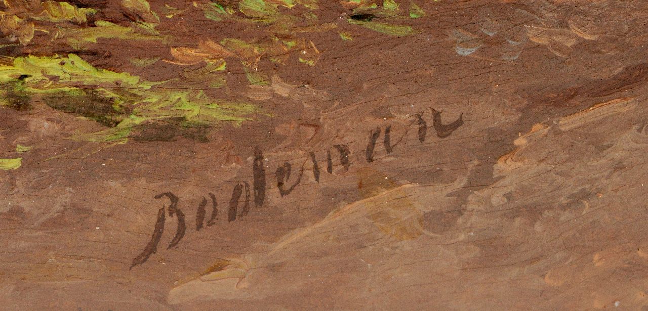 Willem Bodeman signaturen Een boerin met vee en een reiziger op een bospad