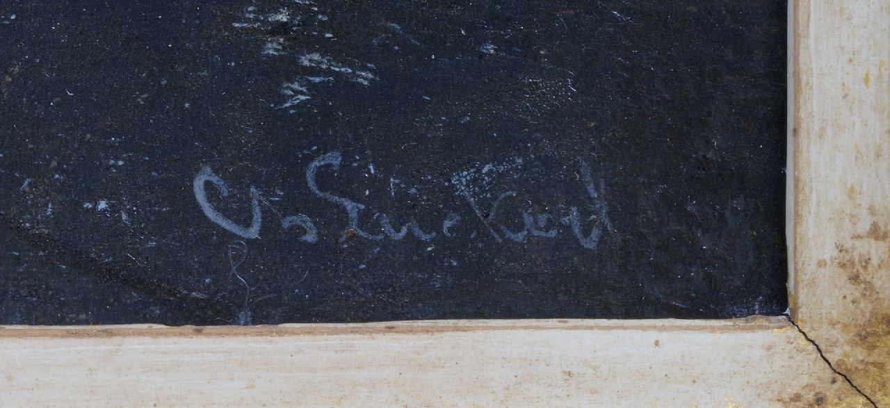 Charles Leickert signaturen Schaatsvertier bij de tolpoort bij Oegstgeest, beter bekend als het Leidsche Hek (alleen tezamen met pendant)