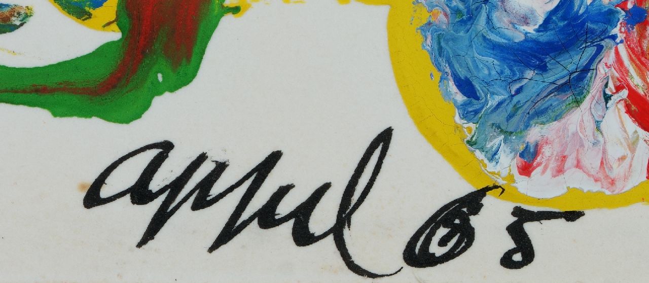 Karel Appel signaturen Briefkaart aan Simon Vinkenoog