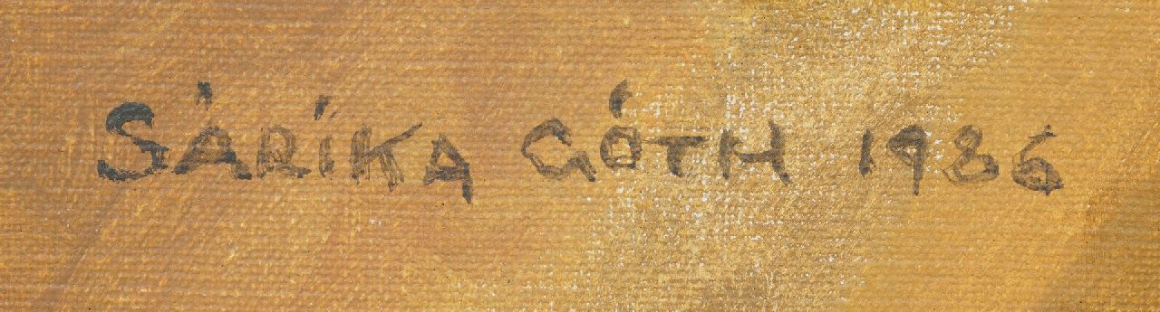 Sarika Góth signaturen Stilleven met bloemen in blauwe vaas