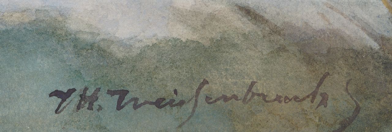 Jan Hendrik Weissenbruch signaturen Polderlandschap met jager op jaagpad