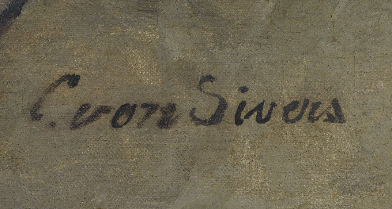 Clara von Sivers signaturen Stilleven van bloemen in een gieter