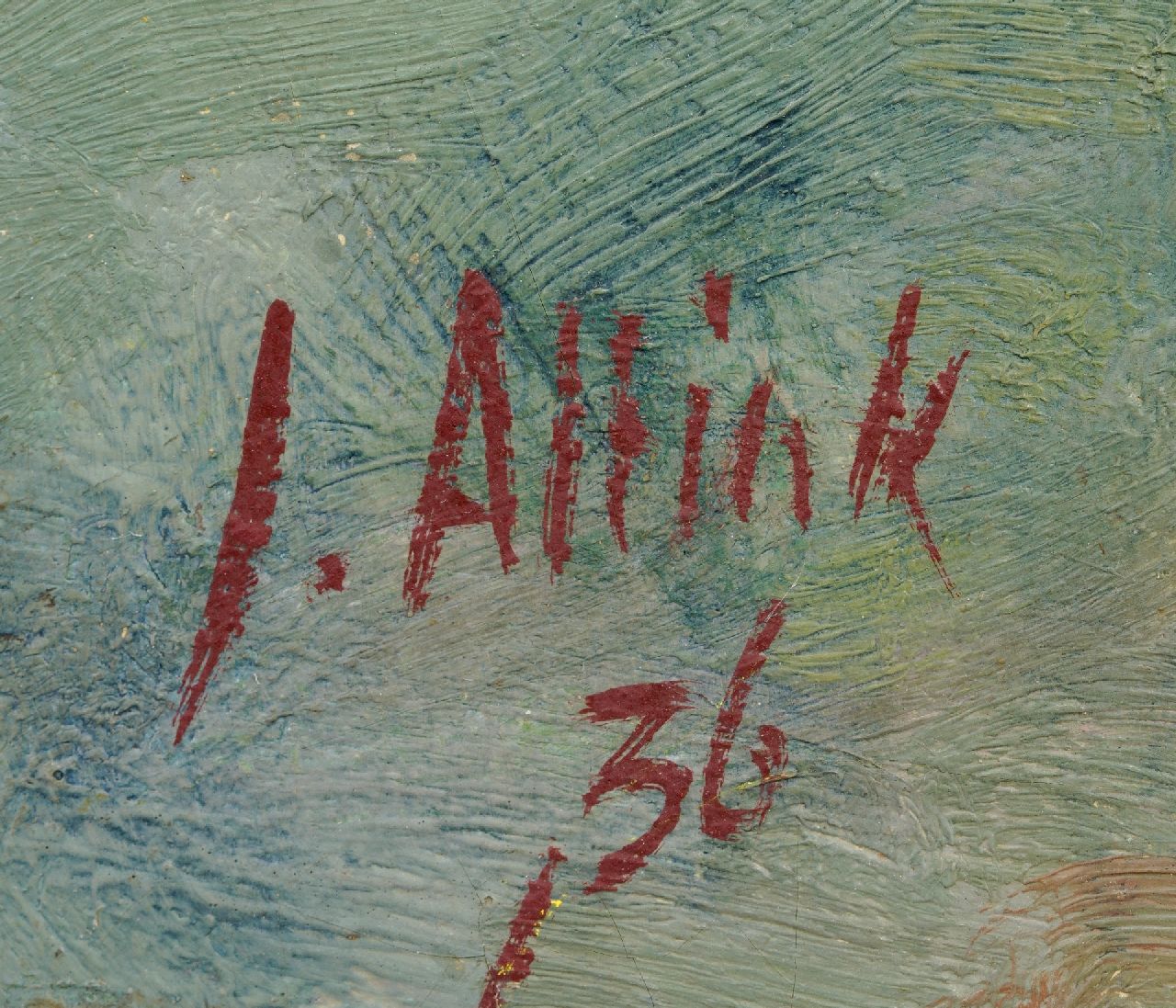 Jan Altink signaturen Boerderij Blauwborgje aan het Reitdiep; verso: landschap met loods en schaftkeet