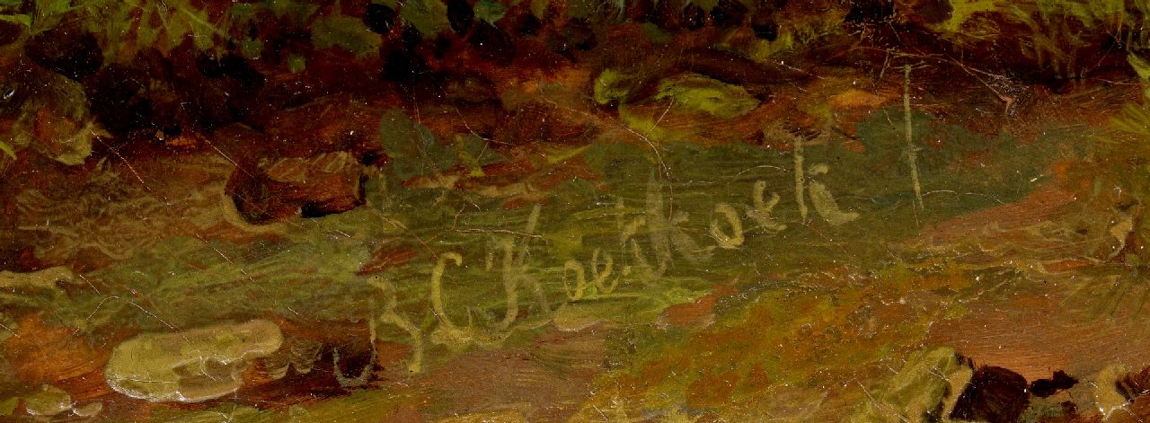 Barend Cornelis Koekkoek signaturen Panoramisch landschap nabij Beek met schetsende kunstenaar op de voorgrond