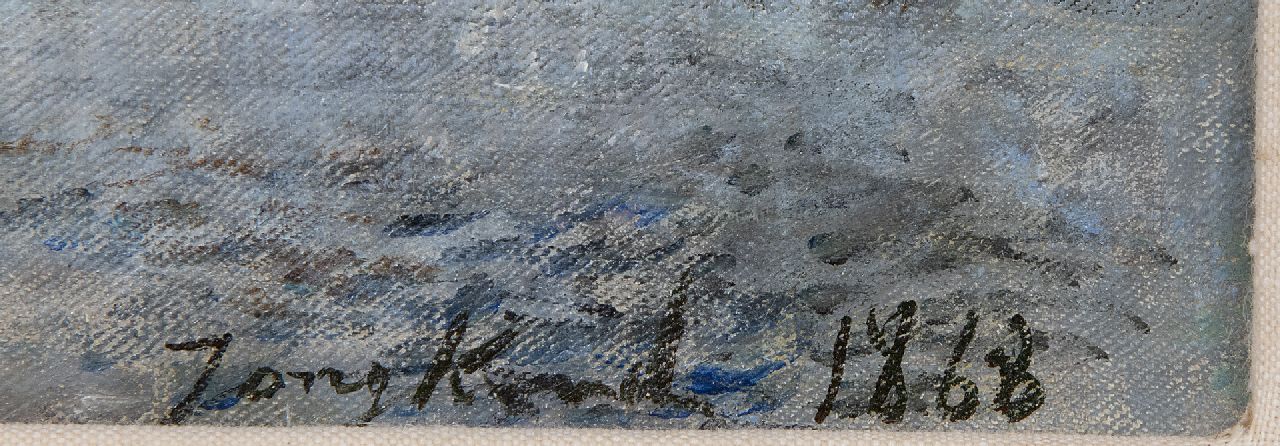 Johan Barthold Jongkind signaturen Langs de rivier, mogelijk de Dinkel nabij Lattrop