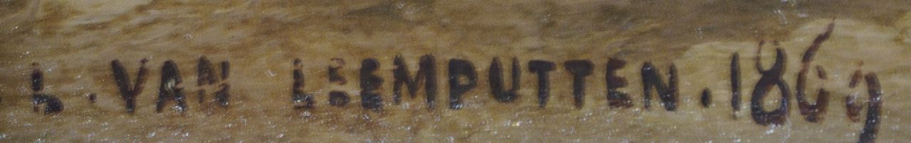 Jean-Baptiste Leopold van Leemputten signaturen Kippen en eenden op een boerenerf
