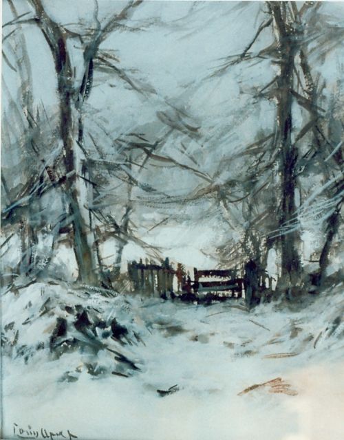 Louis Apol | Winters boslaantje, aquarel op papier