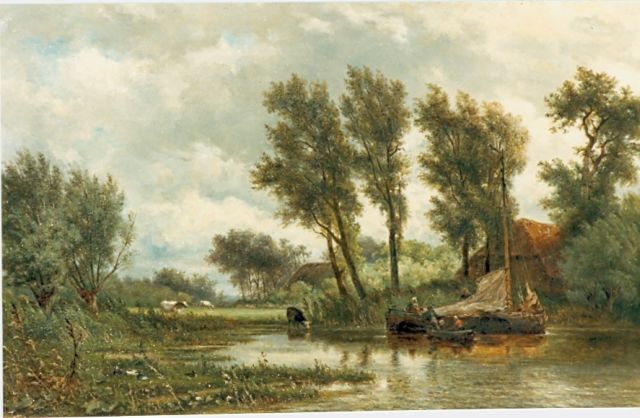 Jan Willem van Borselen | Aftuigen van een zeilboot op de plas, olieverf op doek, 44,3 x 71,0 cm