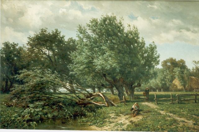 Jan Willem van Borselen | Boerenlandschap, olieverf op doek, 45,5 x 70,5 cm, gesigneerd r.o. en gedateerd 1871
