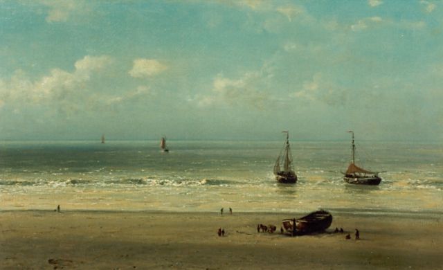 Johannes Josephus Destrée | Boten op het strand, olieverf op doek, 38,5 x 60,7 cm, gesigneerd r.o.