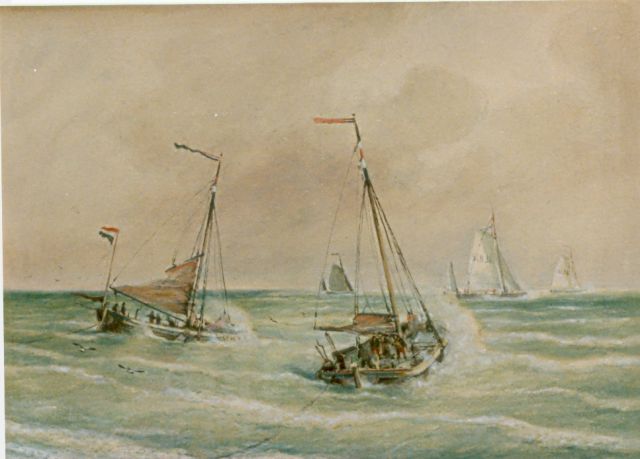 Cornelis Christiaan Dommelshuizen | Uitvarende Scheveningse bommen, aquarel op papier, 28,1 x 39,0 cm, gesigneerd r.o. en gedateerd 1905