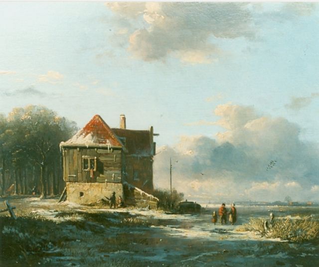 Adrianus Eversen | Winterlandschap, olieverf op paneel, 21,8 x 25,0 cm