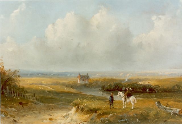 Josephus Gerardus Hans | Reizigers in zomerslandschap, olieverf op paneel, 13,0 x 17,0 cm, gesigneerd l.o.