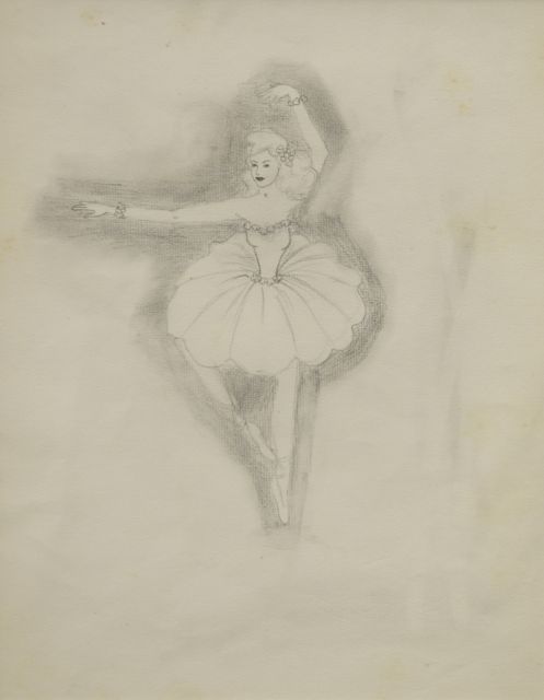 Oranje-Nassau (Prinses Beatrix) B.W.A. van | Balletdanseres in positie, potlood op papier 30,0 x 23,0 cm