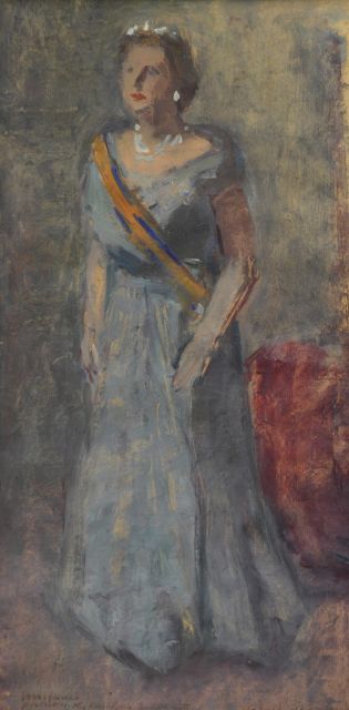 Otto B. de Kat | Voorstudie voor portret van koningin Juliana, olieverf op papier, 43,5 x 21,7 cm, gesigneerd r.o.