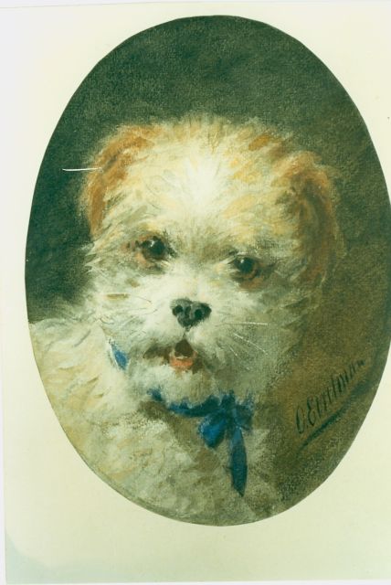Otto Eerelman | Jonge terrier met blauwe strik, aquarel op papier, 24,0 x 17,0 cm, gesigneerd l.o.