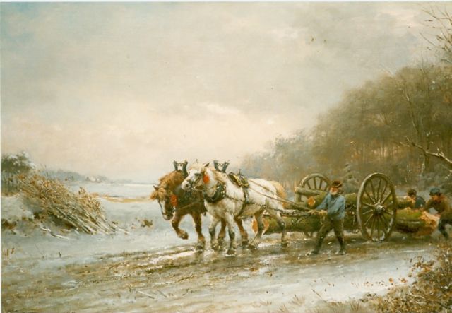 Otto Eerelman | Paarden en houthakkers, olieverf op doek, 60,0 x 90,0 cm, gesigneerd l.o.