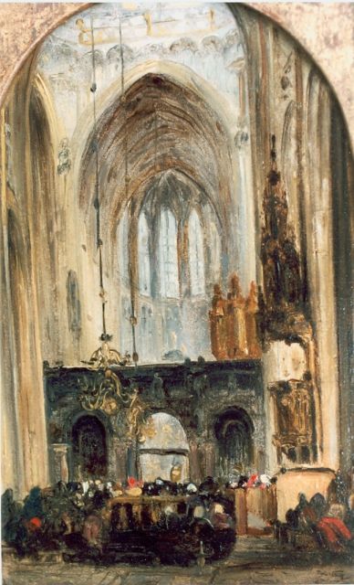 Johannes Bosboom | Kerkinterieur, olieverf op paneel, 23,0 x 15,0 cm