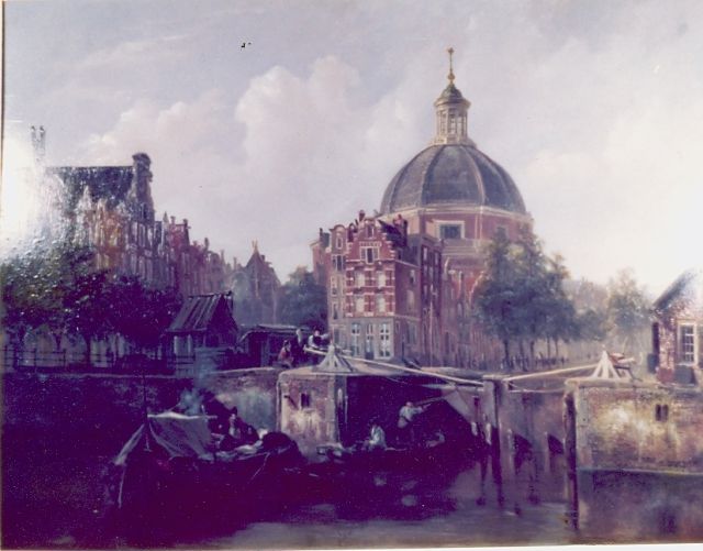 Bosboom J.  | Amsterdams stadsgezicht, met de Koepelkerk, olieverf op paneel