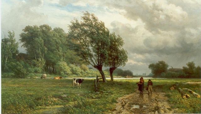 Jan Willem van Borselen | Na regen komt zonneschijn, olieverf op doek, 45,5 x 70,5 cm, gesigneerd l.o.