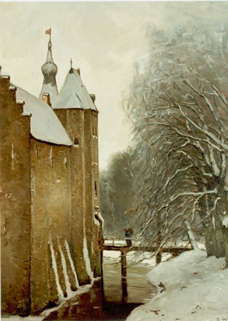 Louis Apol | Kasteel Doorwerth in de sneeuw, olieverf op doek, 107,6 x 80,5 cm, gesigneerd r.o.