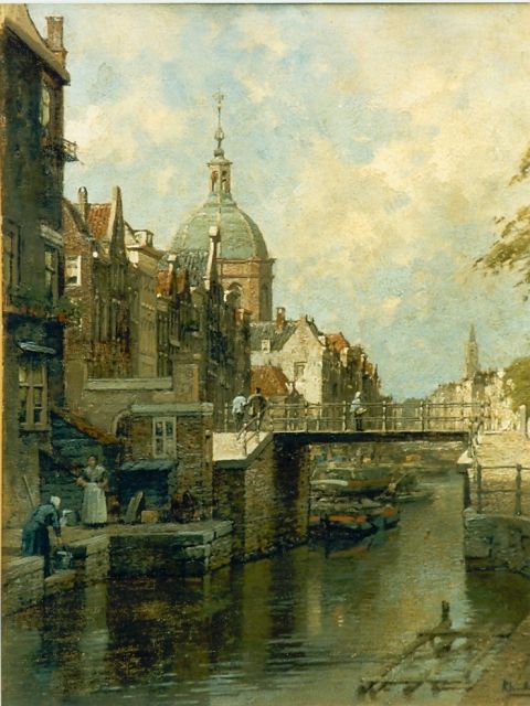 Karel Klinkenberg | Gezicht op de Oudegracht te Utrecht, olieverf op paneel, 22,0 x 27,0 cm, gesigneerd r.o.