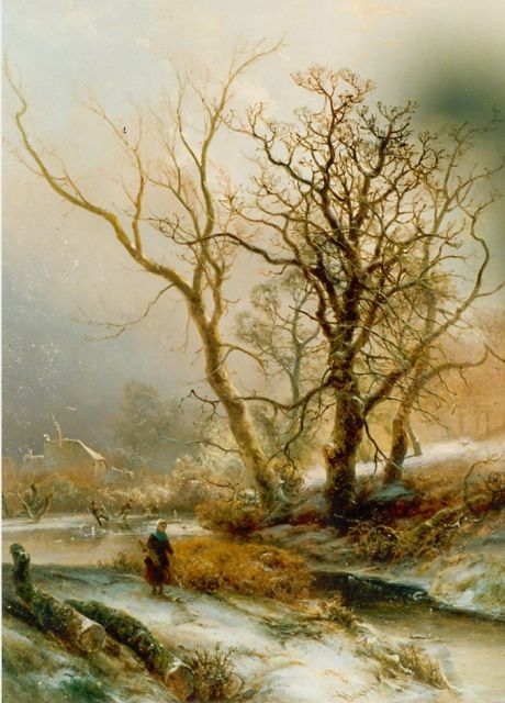 Pieter Kluyver | Winters bosgezicht, olieverf op paneel, 50,0 x 39,5 cm, gesigneerd m.o.