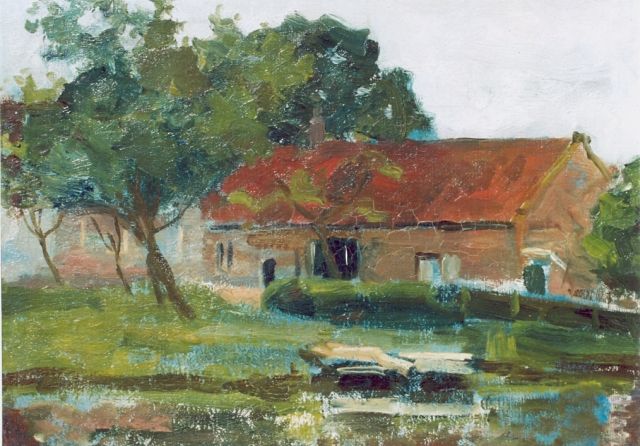 Mondriaan P.C.  | Boerderij aan het water i.o., olieverf op doek op schildersboard 35,5 x 46,0 cm, gesigneerd l.o. en 1903-1904